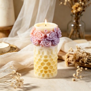 Rose Honeycomb <b>Candle</b> <b>Mold</b> Geometric Cylindrical Pillar Shape For Wedding DIY <b>Candle</b> Making Kits - Product Image 1