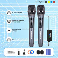 Microphone sans fil double dynamique portatif, portée de 50 m/164 pieds, autonomie de 6 à 8 heures pour karaoké, réunion, fête, église, DJ, KTV