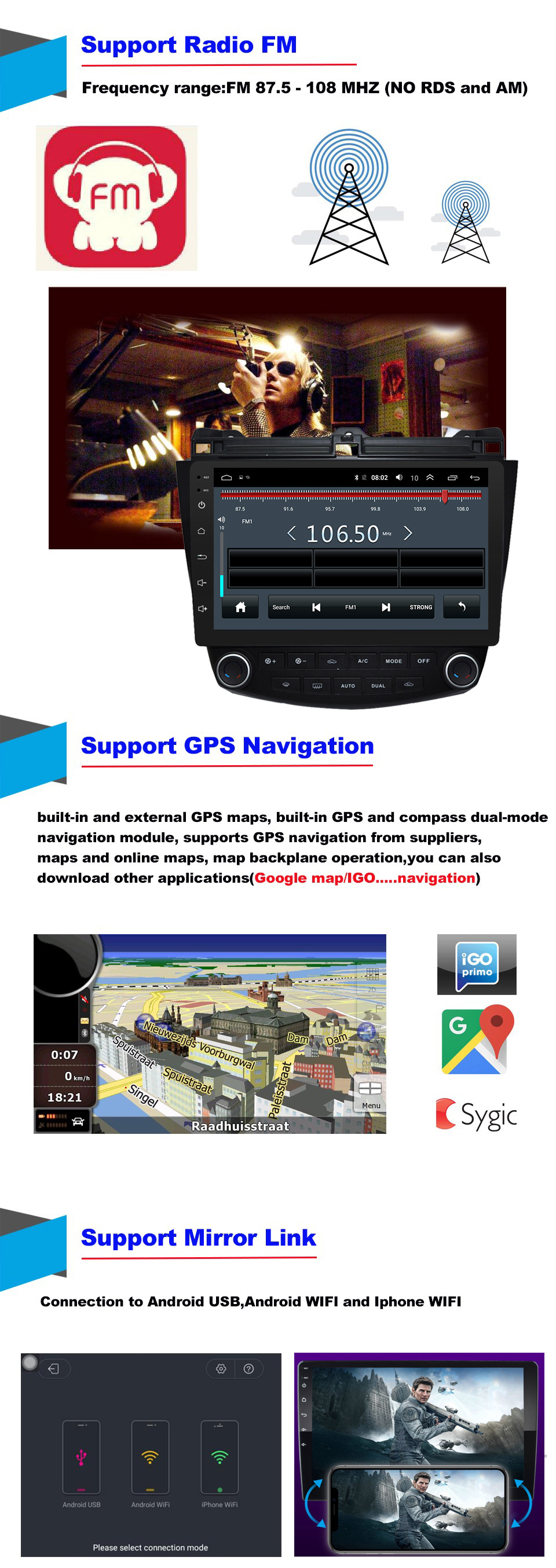 Car Dvd video multimedia player For Honda Accord 7 2003-2007 Car Multimedia Player 10.1