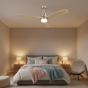 Ventilatore da soffitto LED moderno da 52 pollici con luce dimmerabile, telecomando a 6 velocità, 3 pale in legno, motore DC per camere da letto, montaggio a filo. - Product Image 2