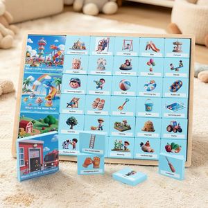3-In-1 English Words Daily Life Scene Matching <b>Puzzle</b> Board Wooden Blocks Iq Test Mind Challenges Table Game - Product Image 4