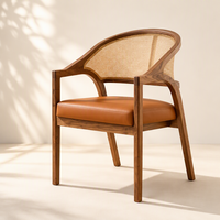 Fauteuil de salle à manger en bois avec dossier en rotin pour restaurant, hôtel, café, siège rembourré beige, chaise d'appoint de style moderne du milieu du siècle