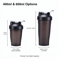Bouteilles de shaker de protéines en plastique personnalisées avec logo d'usine, 400 ml et 600 ml, avec boule en métal et poignée portable, emballage en boîte