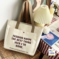 Ouye sacs fourre-tout réutilisables en toile de coton pour la peinture sacs fourre-tout en toile pour étudiants de mode avec poche et fermeture éclair