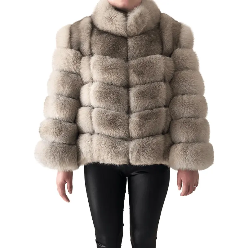Jaqueta cropped de pele natural, casaco feminino fofo de manga comprida