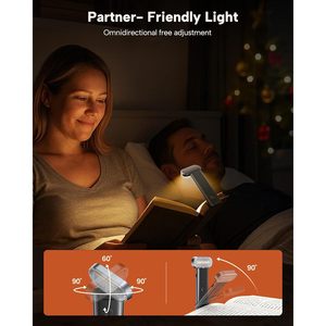 86LUX Book Light Clip <b>LED</b> Rechargeable Touch Control Reading Light for <b>Bed</b> with 3 Colors Stepless Dimming Aluminum - Product Image 2