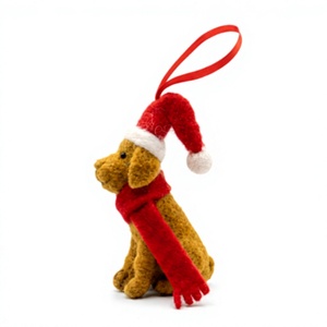 Handmade Knitted 100% Certified Wool Eco-Friendly Traditional Christmas Puppy Ornament <b>Red</b> Hat <b>Scarf</b> Small Animal Shape Holiday - Product Image 4