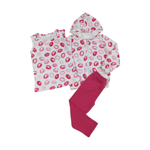 Conjunto de Ropa de Primavera para Bebés Niñas, Diseño Casual, Alta Calidad, Lindo Estampado de Labios, Top de Manga Larga, Leggings Rosa Intenso - Product Image 2