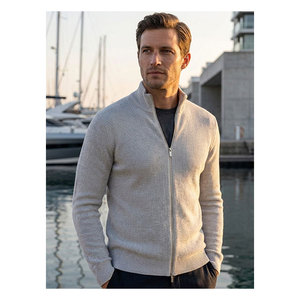 Versatile Quality Rib Knitted Clothes 100% Organic Cotton 7GG Mens <b>Zip</b> <b>Up</b> <b>Cardigan</b> - Product Image 1