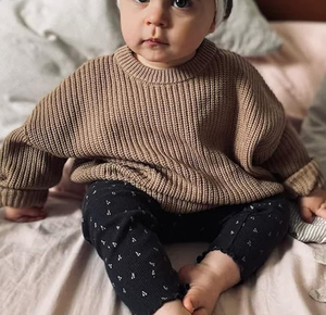 Gran oferta Boutique Color sólido Otoño Invierno niños pequeños suéter de gran tamaño de algodón completo transpirable bebé suéter de punto - Product Image 3