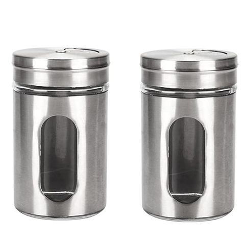 New Kitchen Stainless Steel Salt and Pepper Shaker Set With Glass Bottle Spice Seasoning Dispenser Jar