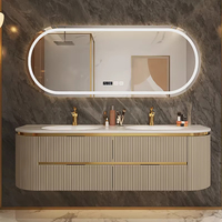 Ensemble de meubles de salle de bain en MDF avec lavabo simple, comptoir en marbre, armoires de lavabo, meubles de salle de bain avec miroir pour hôtel, villa