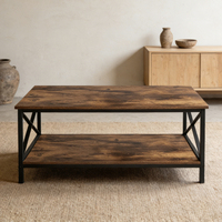 Table de salon robuste à structure métallique, mobilier de maison, grandes étagères de rangement ouvertes, table basse de style farmhouse