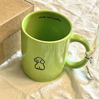 Mug en céramique personnalisé avec logo, tasse à eau pour couple, design esthétique, tasse à café avec motif chiot vert sans tristesse