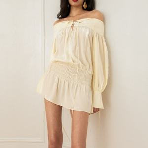 เดรสสั้นแขนยาวสไตล์ฝรั่งเศส ดีไซน์เก๋ไก๋ พร้อมระบายช่วงเอว  แบบเรียบหรู  สำหรับผู้หญิง - Product Image 2