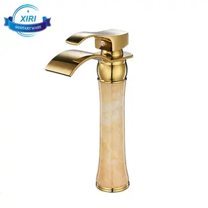 Fancy Luxury Brass Golden Waterfall Bathroom Sink Mixers Deck Mounted Marble Basin Faucet Taps MF1133