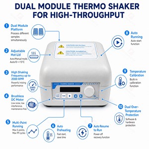 เครื่องเขย่าและควบคุมอุณหภูมิแบบมืออาชีพ TPS2000 แบบ 2 ช่องอิสระ ระบบทำความร้อนและความเย็น 100 องศาเซลเซียส ความเร็ว 2000 รอบต่อนาที เครื่องผสมสำหรับห้องปฏิบัติการทางวิทยาศาสตร์ - Product Image 5