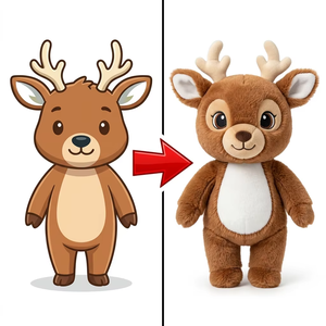 Peluche personnalisée cerf des bois debout, jouet en peluche doux avec design de bois de cerf pâle, moulé sur mesure à partir d'une illustration de dessin animé forestier du client - Product Image 1