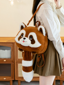 OEM/ODM borsa di animali imbottiti borsa personalizzata di grande capacità soffice marrone rossastro borsa per animali procione per donne che viaggiano in inverno Peluche - Product Image 3