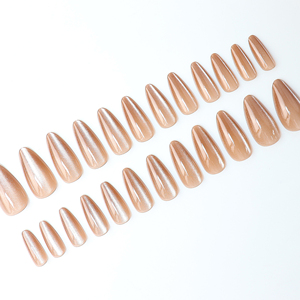 AIERFEI grandi punte unghie finte a mandorla lunghe Nude marrone occhio di gatto stampa sulle unghie OEM Private Label Glitter Stick on Nails Collection - Product Image 4