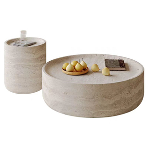 Mesa redonda de diseño moderno y lujoso, muebles para decoración del hogar, mesa de centro de color travertino de mármol para sala de estar - Product Image 1