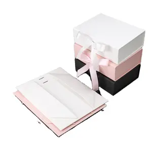 재고 책 모양 검정/백색/분홍색 Foldable 마분지 호화스러운 자석 선물 상자 리본