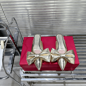 Fashion <b>Large</b> Bow Accent Backless Pointed Toe <b>Slides</b> for Ladies Party and Everyday Outings Valentinoing - Product Image 5