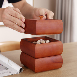 Caja de madera para frutas, cuadrada, con tapa desmontable, estilo chino nuevo, para sala de estar, almacenamiento de dulces, nueces y bocadillos - Product Image 3