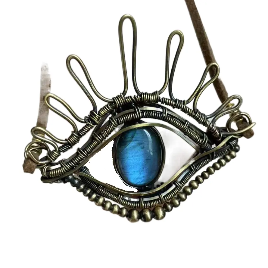 Colar de pingente de labradorite azul Horus Eye, colar feito à mão com cristal de cura natural para Ajna chakra, novo em 2024, para mulheres e homens
