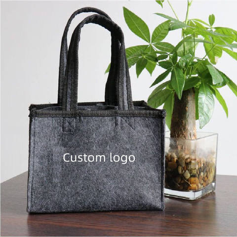 Customized Reusable 6-Pack Felt Beer and Wine Bottle Carrier Shopping Bags for 6 Bottles Kitchen Use