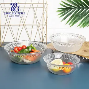공장 직접 좋은 품질 9 인치 새겨진 큰 유리 샐러드 그릇 과일 샐러드 애플 디자인