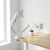 Soporte de Escritorio para Dos Monitores, Blanco, con Brazo Hidráulico de Resorte de Gas, VESA 100x100, Abrazadera de Acero Resistente, Ajustable de 17 a 32 Pulgadas