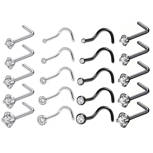 5 pièces/ensemble acier chirurgical L forme nez boucles d'oreilles cristal <span class=keywords><strong>narine</strong></span> <span class=keywords><strong>Piercing</strong></span> torsion nez anneau nez boucles d'oreilles bijoux pour femmes hommes - Product Image 1