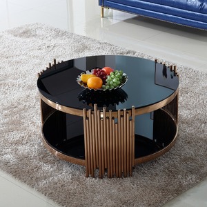 Mesa de Centro Personalizable de Acero Inoxidable de Lujo Moderno con Acabado Dorado y Tapa de Vidrio, Diferentes Tamaños para Sala de Estar, Muebles para el Hogar - Product Image 2