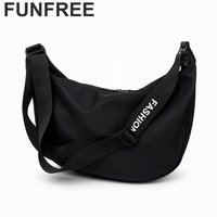 Sac bandoulière croissant pour femme, sac à l'épaule en tissu Oxford, grande capacité, style hobo, minimaliste avec sangle réglable et fermeture éclair