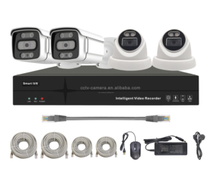 Interphone audio bidirectionnel, caméra IP dôme et bullet 4 canaux 5 mégapixels, caméra CCTV, <span class=keywords><strong>kit</strong></span> NVR PoE 4 canaux - Product Image 1