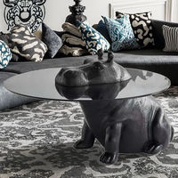 Table basse en verre trempé minimaliste italienne de qualité supérieure, Hippo, modélisation animale personnalisée, mobilier moderne pour le salon