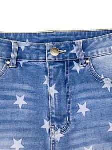 Shorts de mezclilla con estampado de estrellas, desgastados, con dobladillo deshilachado para mujer, estilo streetwear, cintura media, shorts de verano ajustados y sexys - Product Image 4