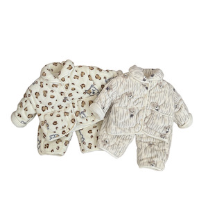 Completo Invernale Extra Spesso per Neonati, Carino <span class=keywords><strong>Pigiama</strong></span> Due Pezzi con Pantaloni Felpati e Stampati per Bambini e Bambine - Product Image 5