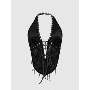 PEEQI Venta al por Mayor de Tops sin Mangas para Mujer, Estilo Rock Punk con Lentejuelas y Recortes Metálicos, Moda Primavera - Product Image 2
