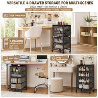 Chariot de rangement sous bureau à 4 tiroirs en métal grillagé avec plateau en bois, idéal pour l'artisanat, le bureau, la coiffeuse et le maquillage
