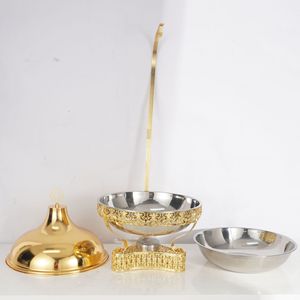Calentador de buffet redondo con encaje dorado y quemador de alcohol para uso hotelero - Product Image 4
