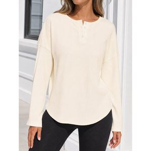 <b>Womens</b> Long Sleeve Henley Ribbed Knit Tunic <b>Top</b> Button Front All Seasons Viscose Cotton Blend - Product Image 2
