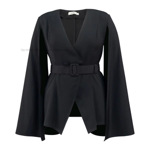 Costume et blazer pour femme, couleur unie, avec épaulettes, manches ouvertes, coupe longue ajustée, pour le bureau, mode - Product Image 3