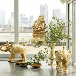 Statue d'éléphant décorative dorée en FRP, moderne et durable, pour allée de mariage indien, taille personnalisée - Product Image 1