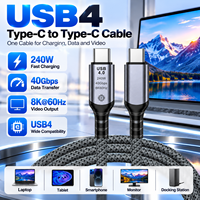 Kabel USB4 40Gbps 240W USB C ke USB C 8K 60Hz PD 3.1 Pengisian Cepat Kabel Data Berlapis untuk Laptop Monitor