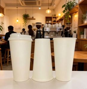 Plain White Color 16oz <b>Large</b> Size Milk Bubble <b>Tea</b> Paper <b>Cups</b> with Matching Lid Covers Food Containers Carbonated Drinking Mug - Product Image 1