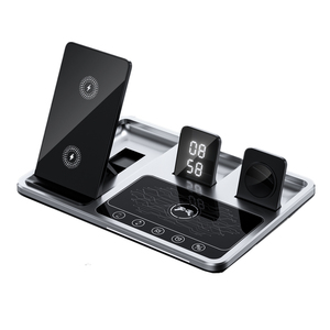 Chargeur sans fil multifonctionnel <span class=keywords><strong>3</strong></span> en 1 pour iPhone, montre et <span class=keywords><strong>Airpods</strong></span>, avec réveil, <span class=keywords><strong>commande</strong></span> <span class=keywords><strong>tactile</strong></span> et support automatique - Product Image 1