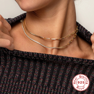 Collier tennis ROXI Fashion en argent sterling S925 plaqué or 18 carats avec chaîne trombone - Product Image 6