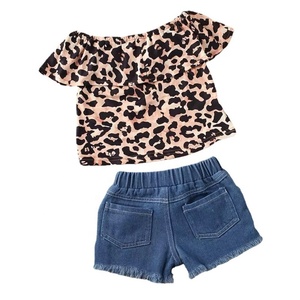 Wholesale Ruffle <strong>Leopard</strong> <strong>Print</strong> Off Shoulder Tops Kids Wear Denim Shorts Clothes Set Summer <strong>Outfits</strong> <strong>for</strong> Toddler <strong>Girls</strong> - Product Image 4
